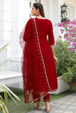 Maroon Poly Silk Embroidered Anarkali Kurta & Pant With Dupatta