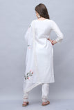 White Women Poly Silk Brush Painted Kurta & Pant With Dupatta