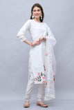 White Women Poly Silk Brush Painted Kurta & Pant With Dupatta