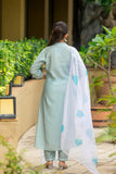 Sky Blue Poly Silk Embroidered A-Line Kurta & Pant With Dupatta