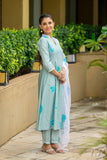 Sky Blue Poly Silk Embroidered A-Line Kurta & Pant With Dupatta