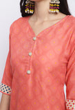 Peach Polyester Cotton Printed Salwar Suit with Dupatta