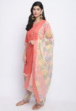 Peach Polyester Cotton Printed Salwar Suit with Dupatta