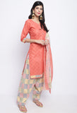 Peach Polyester Cotton Printed Salwar Suit with Dupatta