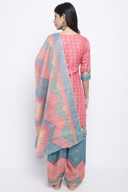 Peach Cotton Blend Printed Ready to Wear Patiala Salwar Suit