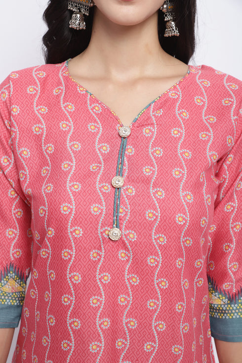 Peach Cotton Blend Printed Ready to Wear Patiala Salwar Suit
