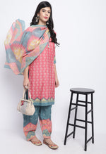 Load image into Gallery viewer, Peach Polyester Cotton Printed Salwar Suit with Dupatta