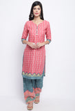 Peach Polyester Cotton Printed Salwar Suit with Dupatta