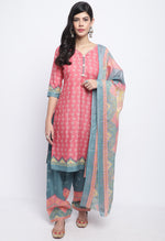 Load image into Gallery viewer, Peach Polyester Cotton Printed Salwar Suit with Dupatta