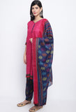 Pink Polyester Cotton Printed Salwar Suit with Dupatta