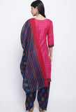 Pink Polyester Cotton Printed Salwar Suit with Dupatta