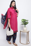 Pink Polyester Cotton Printed Salwar Suit with Dupatta