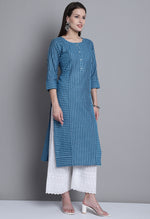 Load image into Gallery viewer, Teal Blue Cotton Woven Kurti