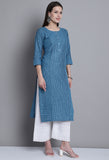 Teal Blue Cotton Woven Kurti