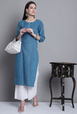 Teal Blue Cotton Woven Kurti