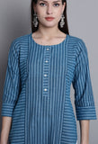 Teal Blue Cotton Woven Kurti