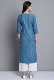 Teal Blue Cotton Woven Kurti