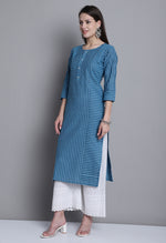 Load image into Gallery viewer, Teal Blue Cotton Woven Kurti
