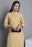 Yellow Cotton Woven Kurti