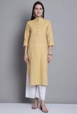 Yellow Cotton Woven Kurti