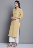 Yellow Cotton Woven Kurti