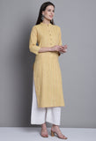 Yellow Cotton Woven Kurti