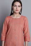 Light Orange Cotton Woven Kurti