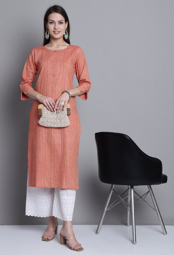 Light Orange Cotton Woven Kurti