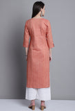 Light Orange Cotton Woven Kurti