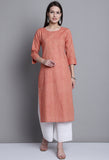 Light Orange Cotton Woven Kurti