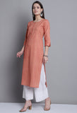 Light Orange Cotton Woven Kurti