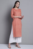 Light Orange Cotton Woven Kurti