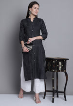 Load image into Gallery viewer, Black Cotton Woven Kurti
