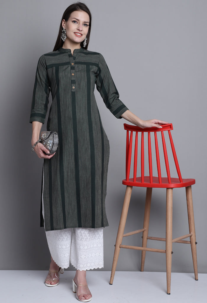 Green Cotton Woven Kurti