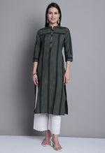 Load image into Gallery viewer, Green Cotton Woven Kurti
