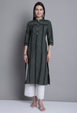 Green Cotton Woven Kurti