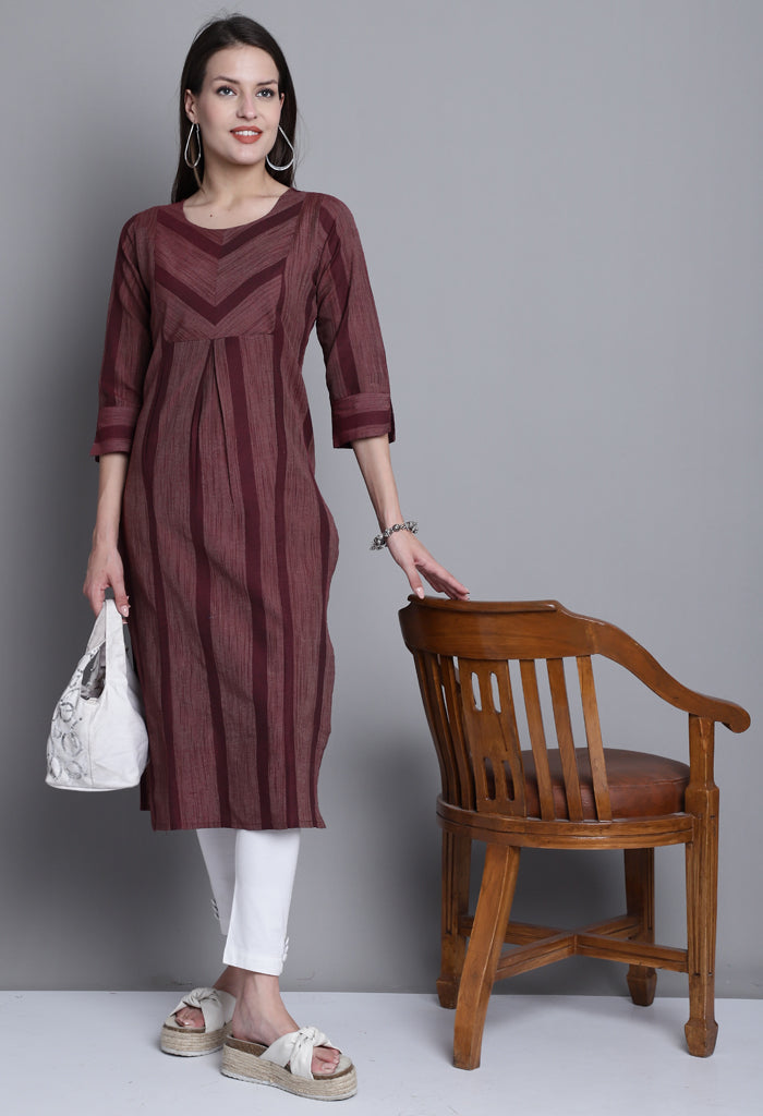 Maroon Cotton Woven Kurti