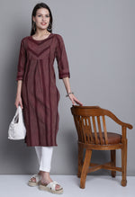 Load image into Gallery viewer, Maroon Cotton Woven Kurti