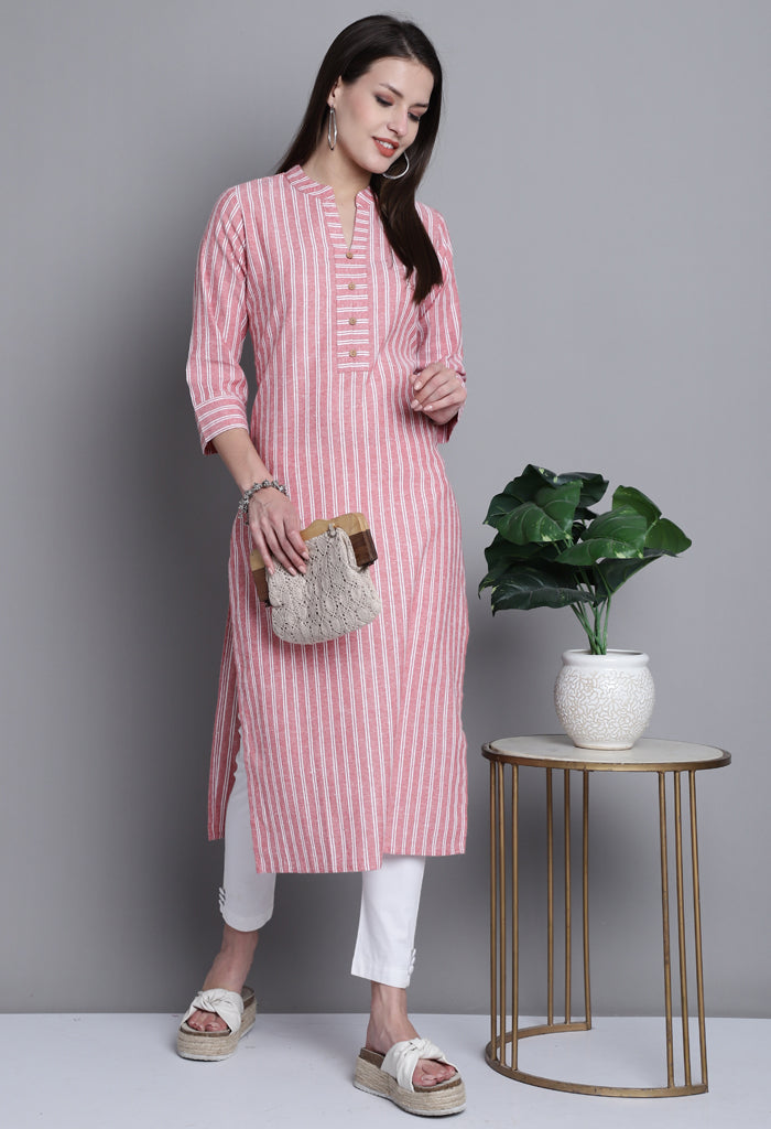 Dusty Pink Cotton Woven Kurti