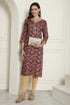 Wine Cotton Blend Foil Printed Kurti