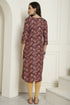 Wine Cotton Blend Foil Printed Kurti