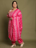 Pink Cotton Blend Jaipuri Printed Plus Size Kurta & Pant With Dupatta