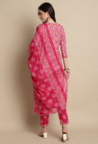 Pink Cotton Blend Jaipuri Printed Kurta With Pant & Dupatta