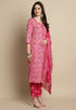 Pink Cotton Blend Jaipuri Printed Kurta With Pant & Dupatta