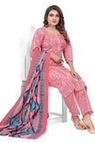 Light Pink PC Cotton Embroidered Straight Kurta & Pant With Dupatta