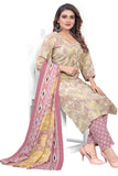 Cream & Dusty Pink PC Cotton Embroidered Straight Kurta & Pant With Dupatta