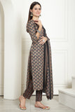 Grey & Maroon Cotton Embroidered Straight Kurta & Pant With Dupatta