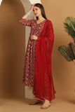 Maroon & Beige Rayon Embroidered Alia cut  Kurta & Pant With Dupatta