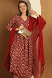 Maroon & Beige Rayon Embroidered Alia cut  Kurta & Pant With Dupatta