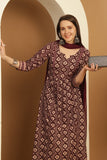 Wine & Beige Rayon Embroidered A- Line Kurta & Pant With Dupatta